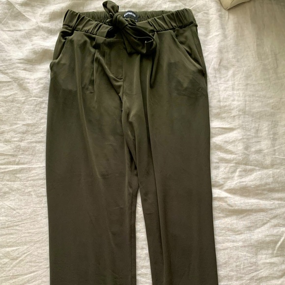 Express Pants - Olive Ankle Mid-Rise Paper Bag Trouser - Express